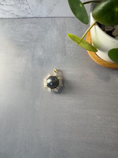 Genuine Tahitian Black Pearl Pendant – CZ Halo on Gold-Plated 925 Silver - Image 7