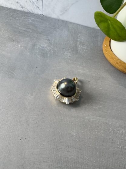 Genuine Tahitian Black Pearl Pendant – CZ Halo on Gold-Plated 925 Silver - Image 4