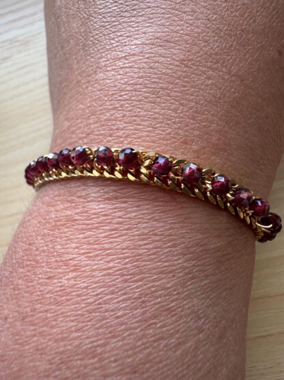 Double Cuban Chain with Garnet Gemstones (15cm to 20cm adjustable) - Image 4