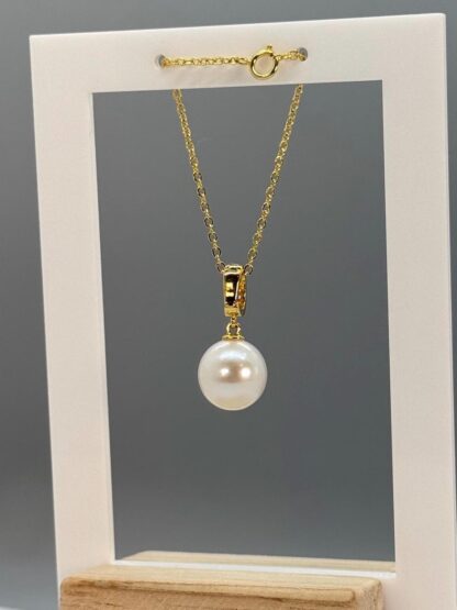 White Freshwater 11-12mm Universal Pearl Gold Pendant in Sterling Silver and Cubic Zirconia - Image 8