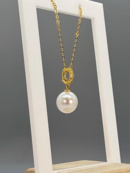 White Freshwater 11-12mm Universal Pearl Gold Pendant in Sterling Silver and Cubic Zirconia - Image 9