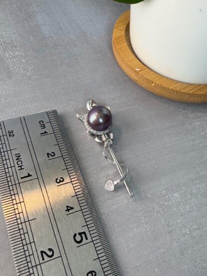 Cute Cat Pearl Pendant – Sterling Silver & Demon Purple Freshwater Pearl with CZ Accents - Image 6