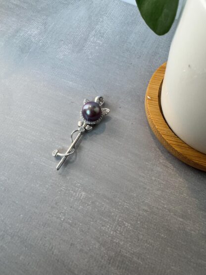 Cute Cat Pearl Pendant – Sterling Silver & Demon Purple Freshwater Pearl with CZ Accents - Image 7