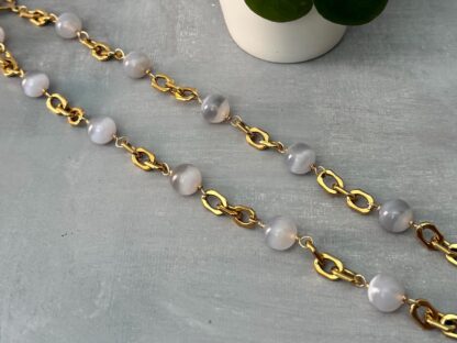 Blue Lace Agate Necklace – Stainless Steel 18K Gold PVD Chain Jewelry - Image 8