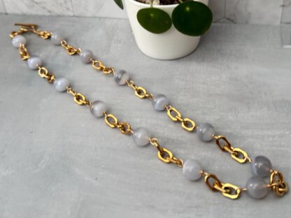 Blue Lace Agate Necklace – Stainless Steel 18K Gold PVD Chain Jewelry - Image 6