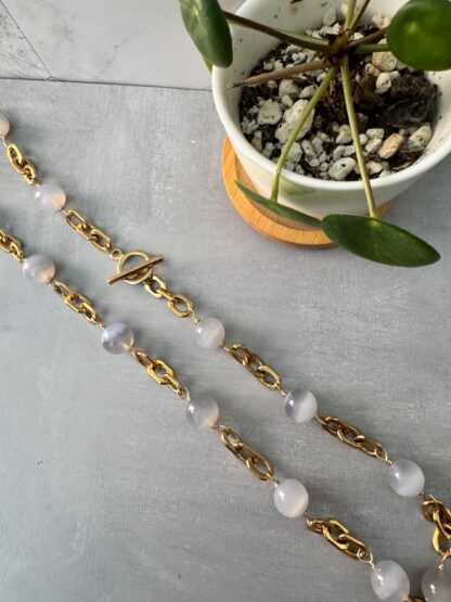 Blue Lace Agate Necklace – Stainless Steel 18K Gold PVD Chain Jewelry - Image 9