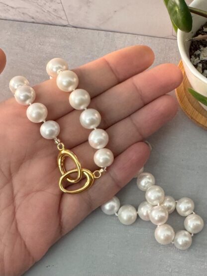 Hand-Knotted Edison Pearl Necklace – 925 Gold-Plated Push Clasp, Silk Threaded, Large 10mm White Pearls - Image 4