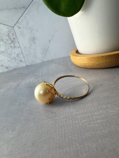 South Sea Golden Pearl Ring – 18K Solid Gold, Lotus Setting, Diamond Accents, Certified, Size US 7.5 - Image 7