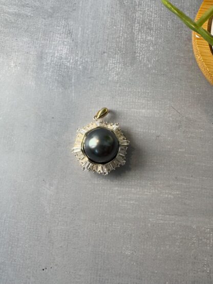 Genuine Tahitian Black Pearl Pendant – CZ Halo on Gold-Plated 925 Silver - Image 6