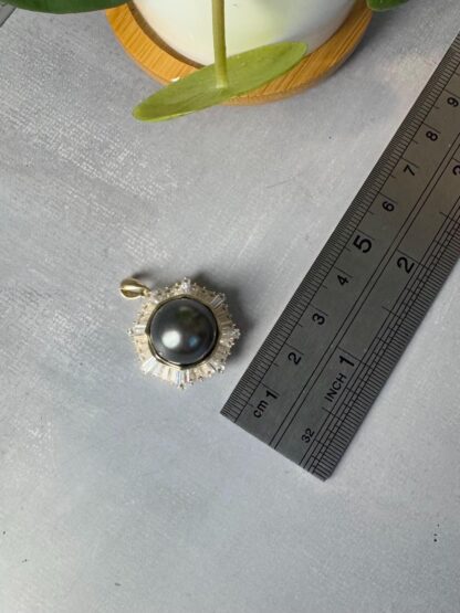 Genuine Tahitian Black Pearl Pendant – CZ Halo on Gold-Plated 925 Silver - Image 8