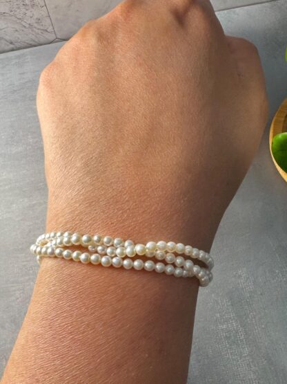 Petite Triple Strand Pearl Bracelet – Braided 3mm Pearls with Heart Toggle Clasp, 18K Gold Plated S925, Fits 15cm Wrist - Image 4