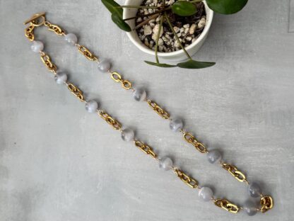 Blue Lace Agate Necklace – Stainless Steel 18K Gold PVD Chain Jewelry - Image 5