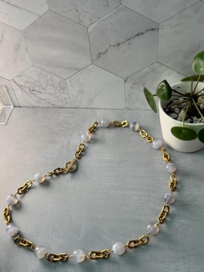 Blue Lace Agate Necklace – Stainless Steel 18K Gold PVD Chain Jewelry - Image 7
