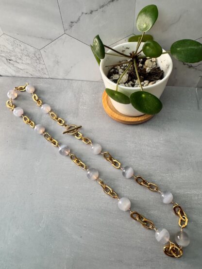 Blue Lace Agate Necklace – Stainless Steel 18K Gold PVD Chain Jewelry - Image 4