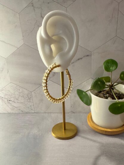 Prehnite Crystal Hoop Earrings – 18K Gold PVD Stainless Steel, Hand-Wrapped with Gold-Plated Wire, 65 mm - Image 6