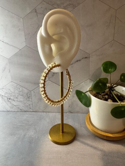 Prehnite Crystal Hoop Earrings – 18K Gold PVD Stainless Steel, Hand-Wrapped with Gold-Plated Wire, 65 mm - Image 7