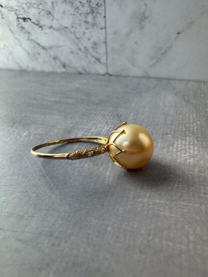 South Sea Golden Pearl Ring – 18K Solid Gold, Lotus Setting, Diamond Accents, Certified, Size US 7.5 - Image 6