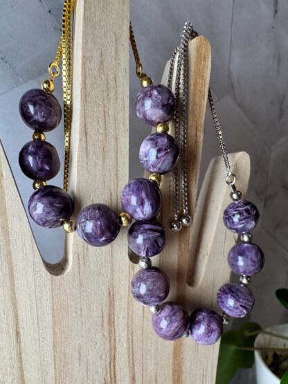 Natural Charoite Bracelet with Sterling Silver | Adjustable Purple Gemstone Bracelet | High-Quality Charoite Jewelry | Gift - Image 2
