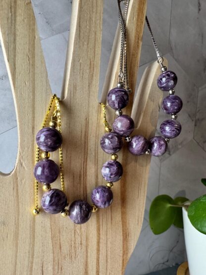 Natural Charoite Bracelet with Sterling Silver | Adjustable Purple Gemstone Bracelet | High-Quality Charoite Jewelry | Gift