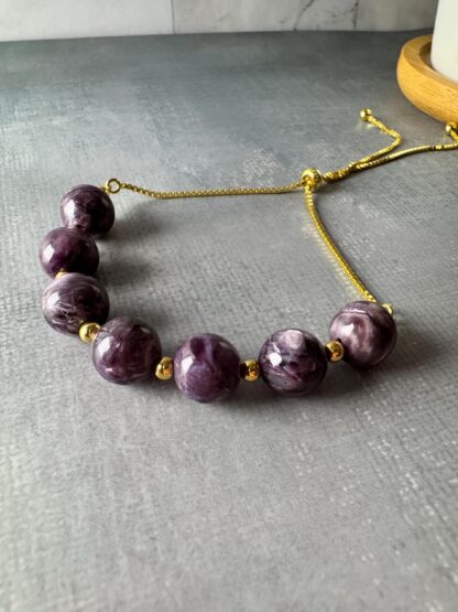 Natural Charoite Bracelet with Sterling Silver | Adjustable Purple Gemstone Bracelet | High-Quality Charoite Jewelry | Gift - Image 4