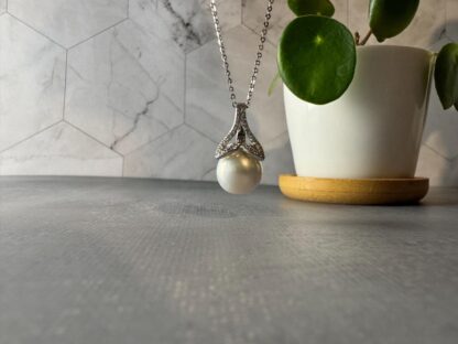 Mermaid Tail Pendant with 11mm White Edison Pearl – Intense Luster, Universal Clasp, Sterling Silver with Optional Chain - Image 4