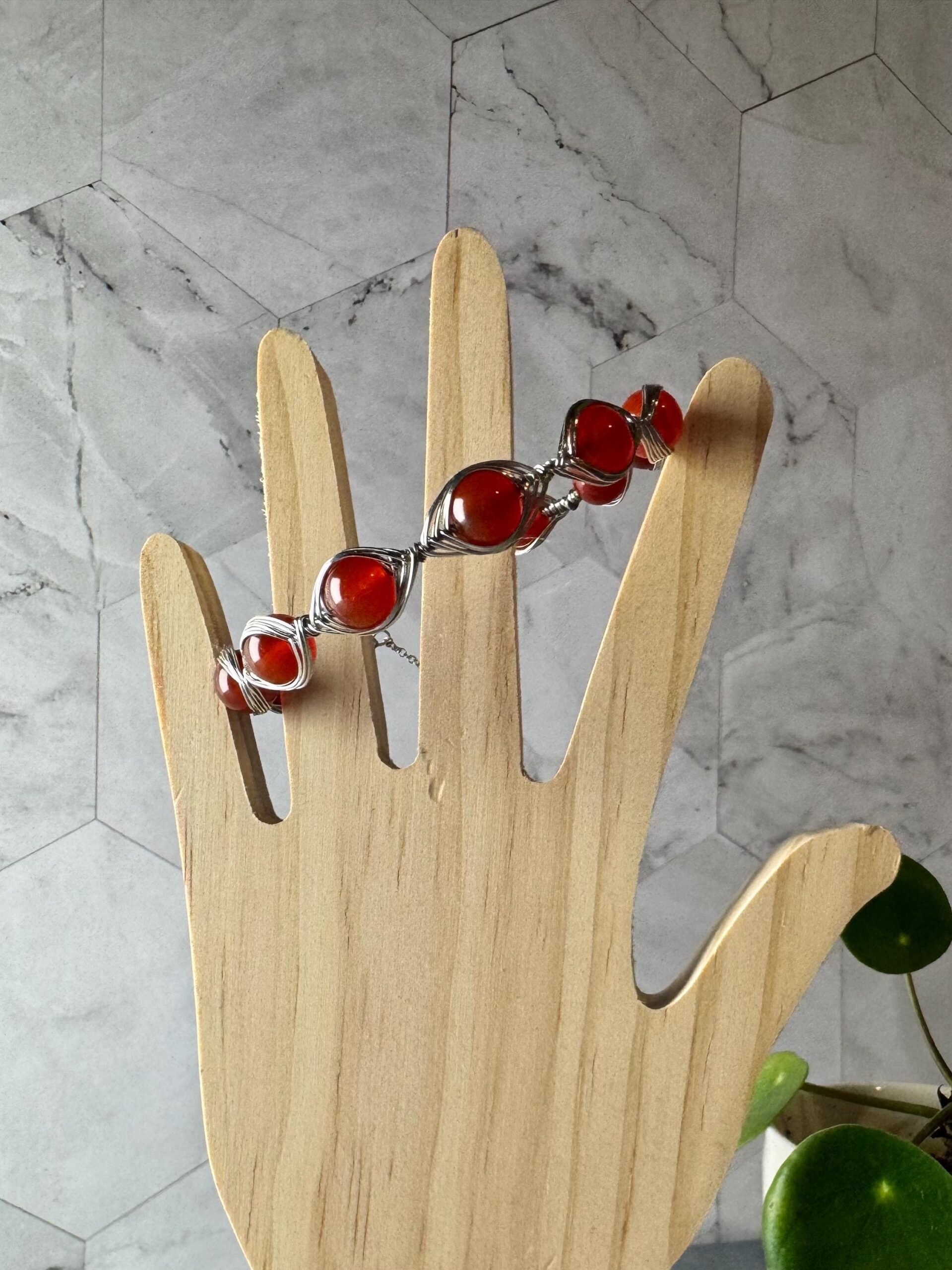 Carnelian Wire-Wrapped Bracelet | Rhodium-Plated S925 Sterling Silver | Adjustable Handmade Jewelry - Image 9