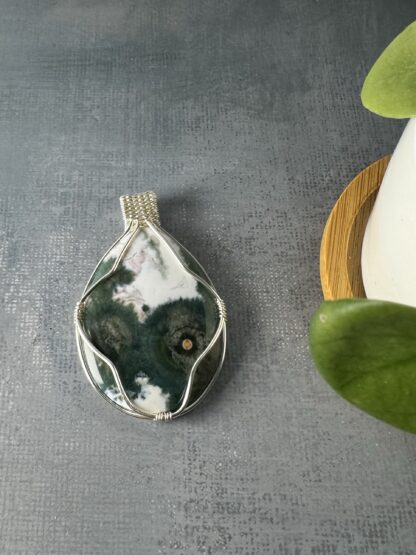 Ocean Jasper Wire Wrapped Pendant – Silver Plated Artistic Necklace - Image 5