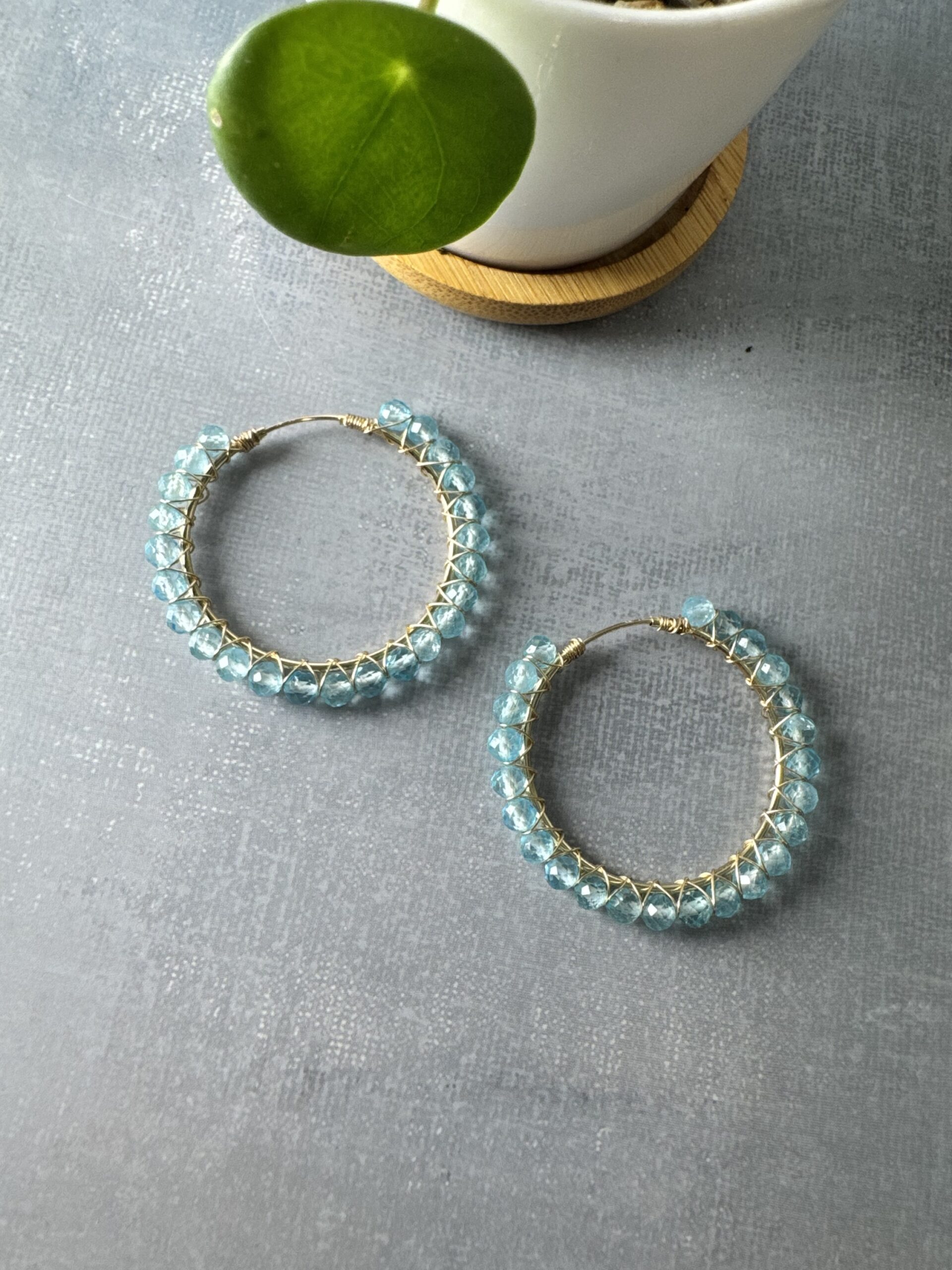 Gold Filled Topaz Hoop Earrings – 14/20 Gold-Filled Wire Wrapped Genuine Faceted Topaz Hoops, Handmade 34.5mm Earrings - Image 5