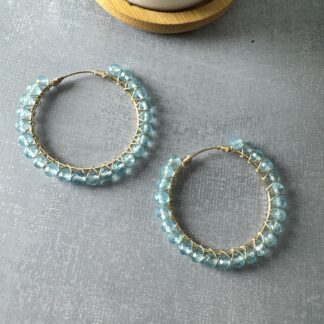 Gold Filled Topaz Hoop Earrings – 14/20 Gold-Filled Wire Wrapped Genuine Faceted Topaz Hoops, Handmade 34.5mm Earrings