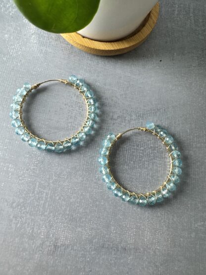 Gold Filled Topaz Hoop Earrings – 14/20 Gold-Filled Wire Wrapped Genuine Faceted Topaz Hoops, Handmade 34.5mm Earrings