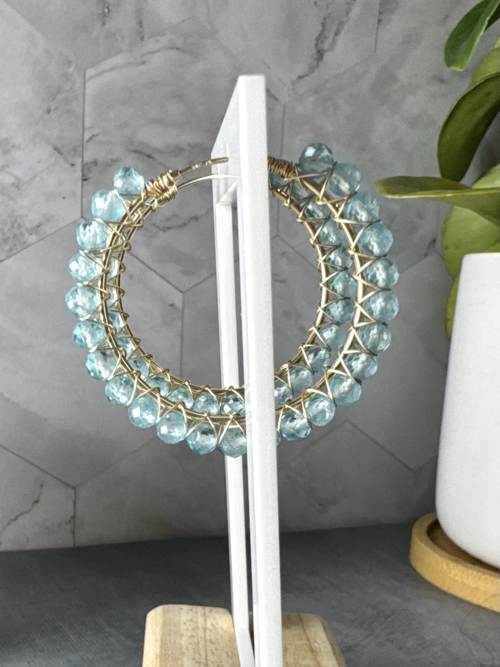 Gold Filled Topaz Hoop Earrings – 14/20 Gold-Filled Wire Wrapped Genuine Faceted Topaz Hoops, Handmade 34.5mm Earrings - Image 6