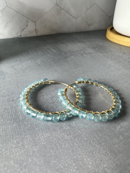 Gold Filled Topaz Hoop Earrings – 14/20 Gold-Filled Wire Wrapped Genuine Faceted Topaz Hoops, Handmade 34.5mm Earrings - Image 3