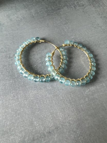 Gold Filled Topaz Hoop Earrings – 14/20 Gold-Filled Wire Wrapped Genuine Faceted Topaz Hoops, Handmade 34.5mm Earrings - Image 2