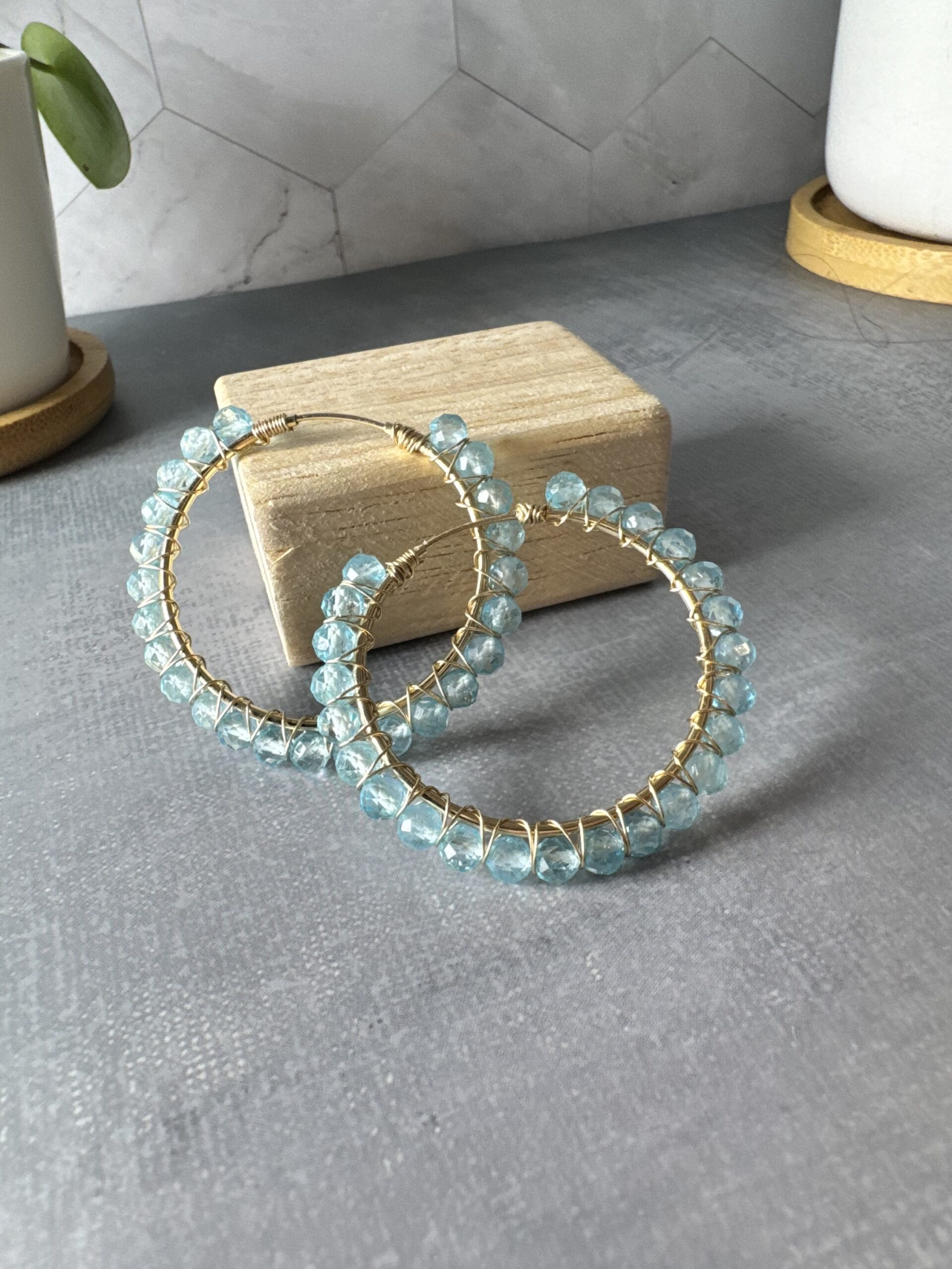 Gold Filled Topaz Hoop Earrings – 14/20 Gold-Filled Wire Wrapped Genuine Faceted Topaz Hoops, Handmade 34.5mm Earrings - Image 4
