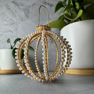 Gold Plated Wire Wrapped Ornament • Crystal Pearl Sphere • Limited Edition • Luxury Holiday Decor • Hand-Woven Ornament