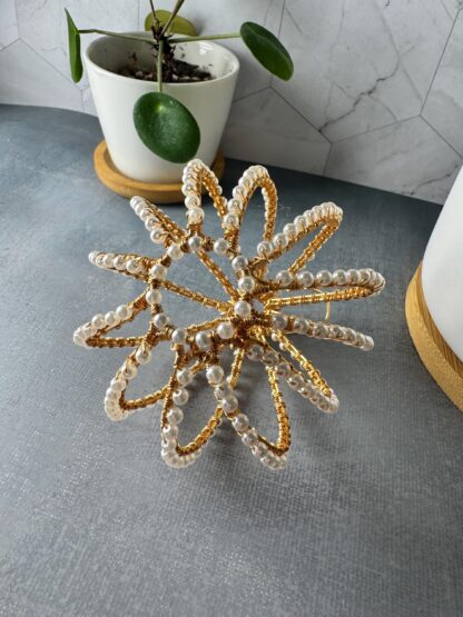 Gold Plated Wire Wrapped Ornament • Crystal Pearl Sphere • Limited Edition • Luxury Holiday Decor • Hand-Woven Ornament - Image 3